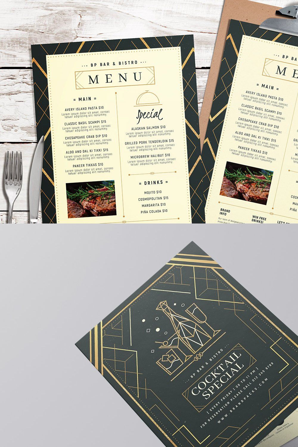 Art Deco Menu Templates pinterest preview image.