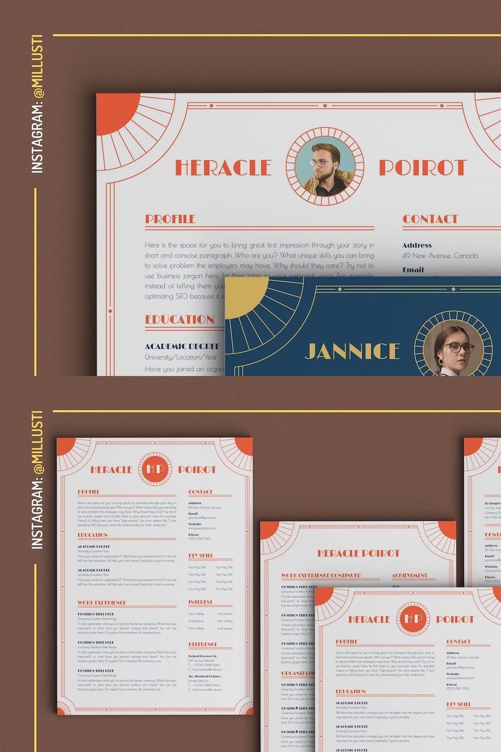 Art Deco Resume Template with Photo pinterest preview image.