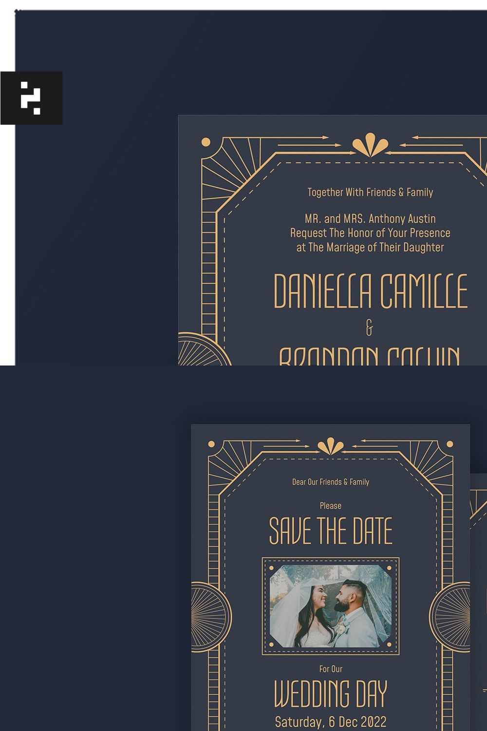 Art Deco Wedding Invitation pinterest preview image.