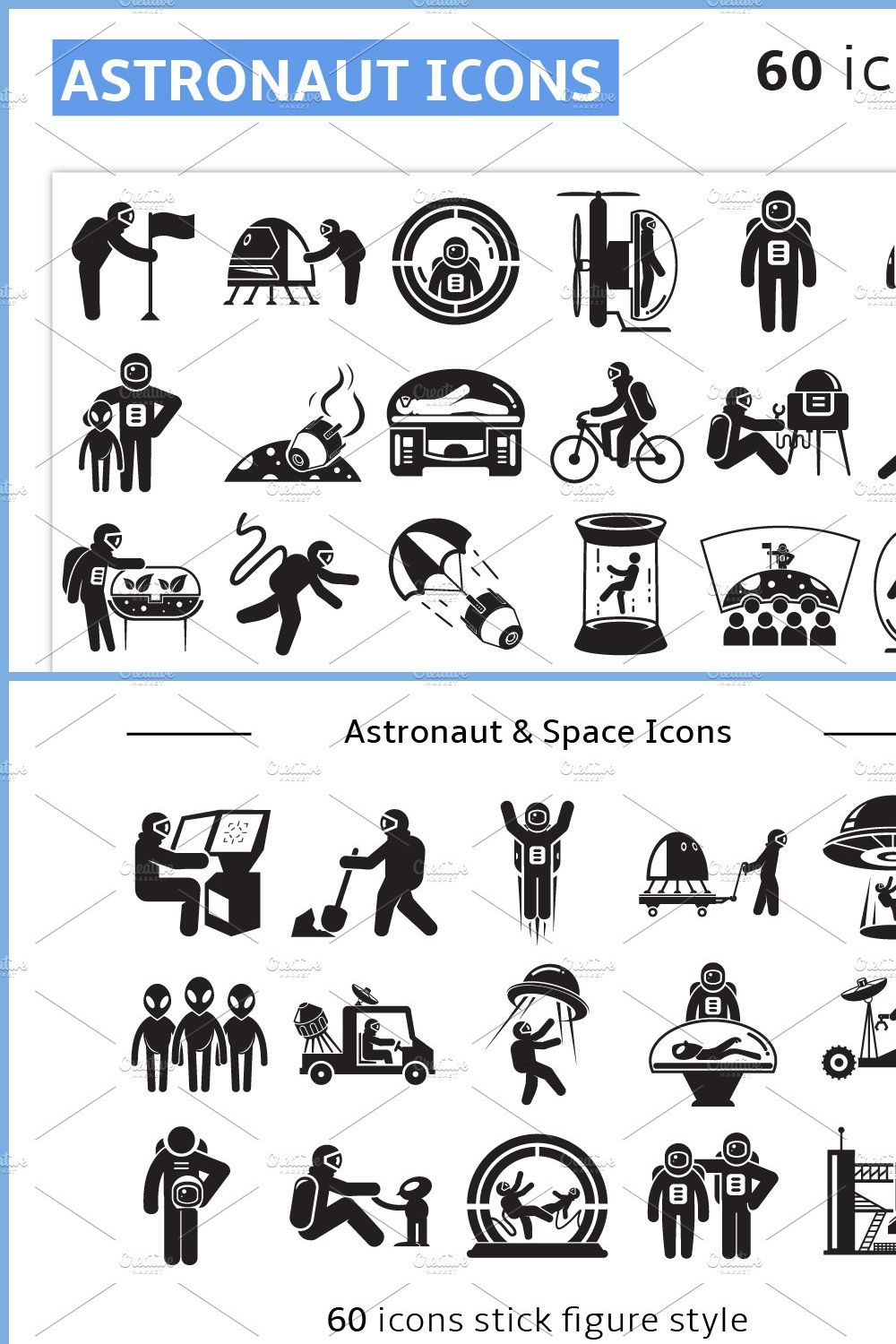 Astronaut Icons and Stick Figures pinterest preview image.