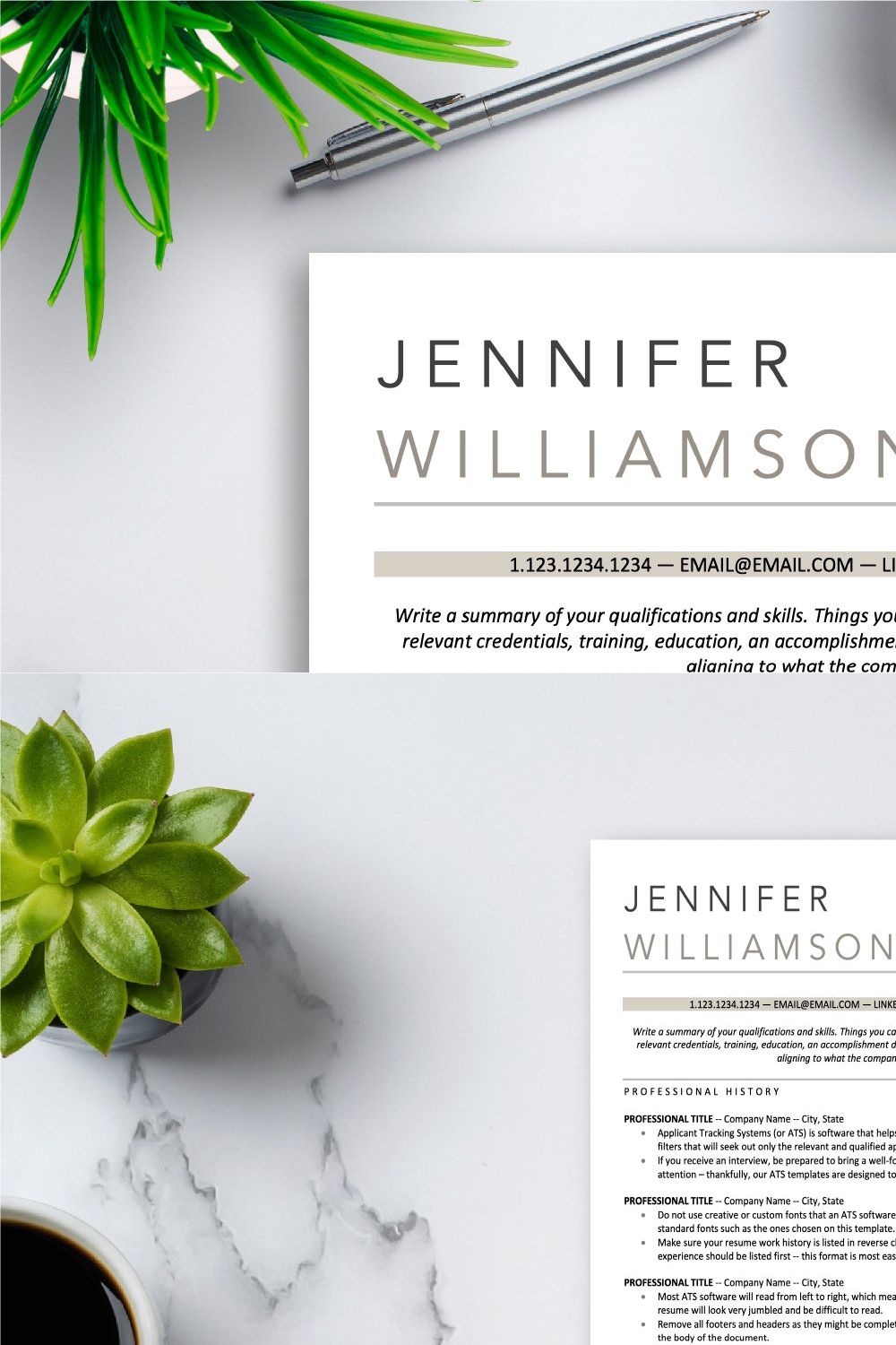 ATS Friendly Resume CV Template pinterest preview image.