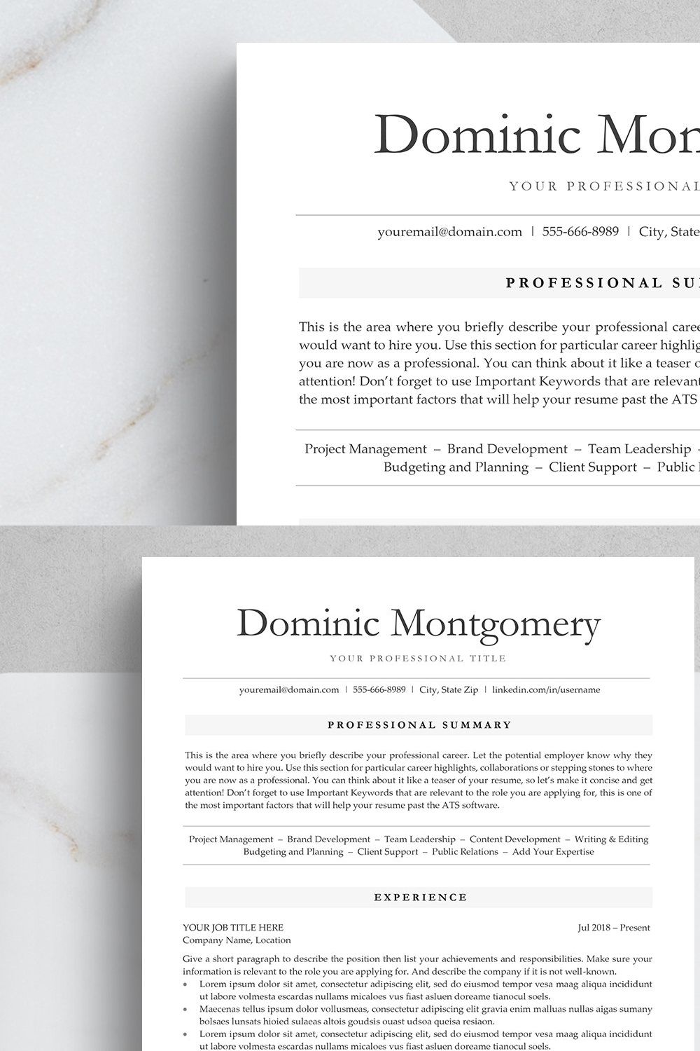 ATS Resume Template - DOMINIC pinterest preview image.
