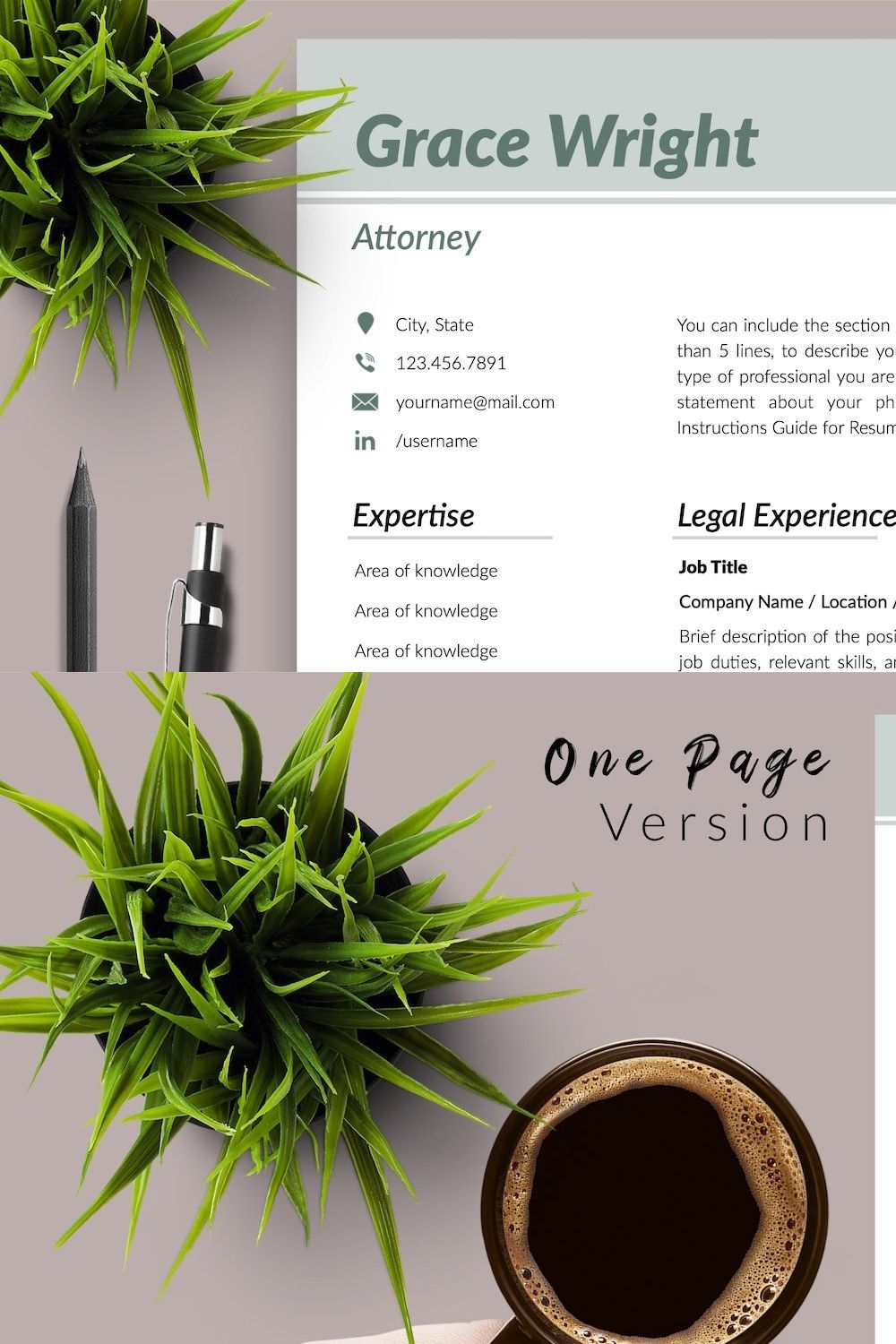 Attorney Resume Format / CV - Grace pinterest preview image.