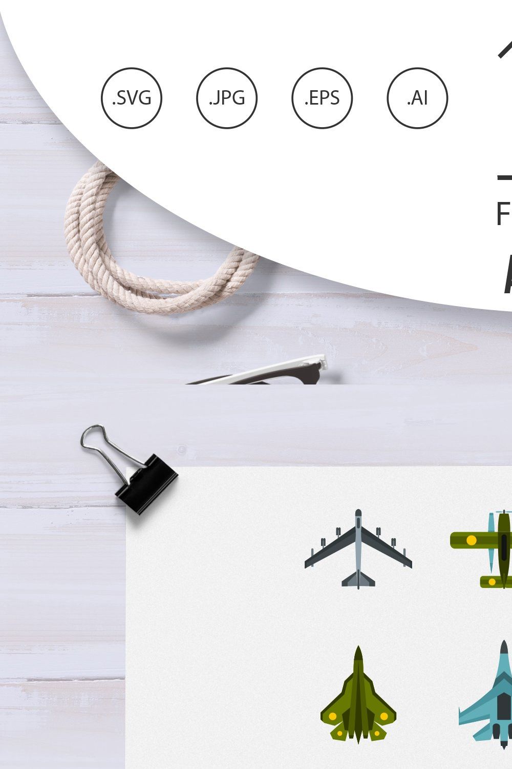 Aviation icons set, flat style pinterest preview image.