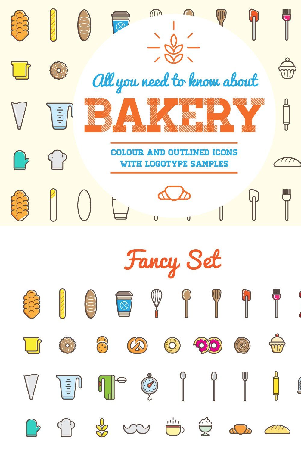 Awesome Bakery Icons and Logo Set pinterest preview image.