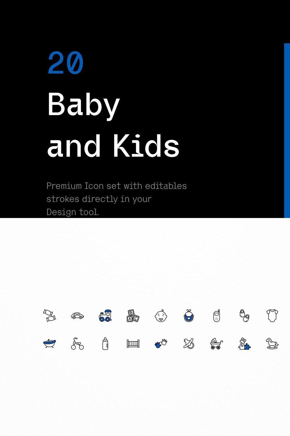 Baby and Kids - Stroke Icons pinterest preview image.
