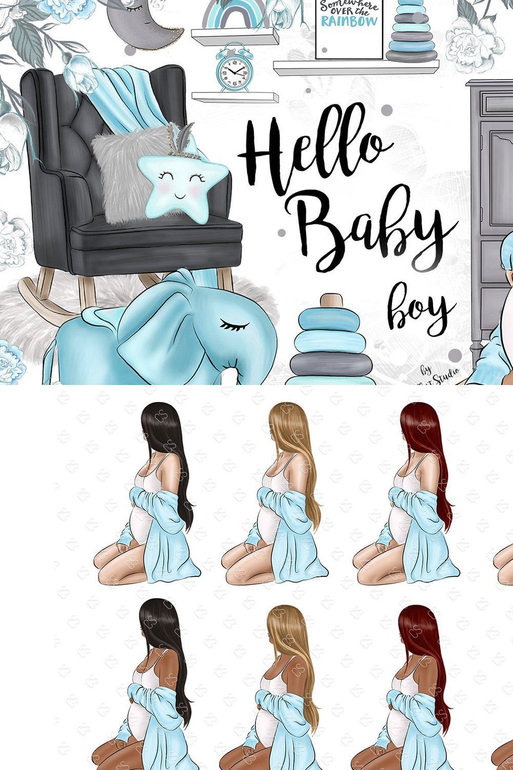 Baby Clip Art Set, New Baby pinterest preview image.