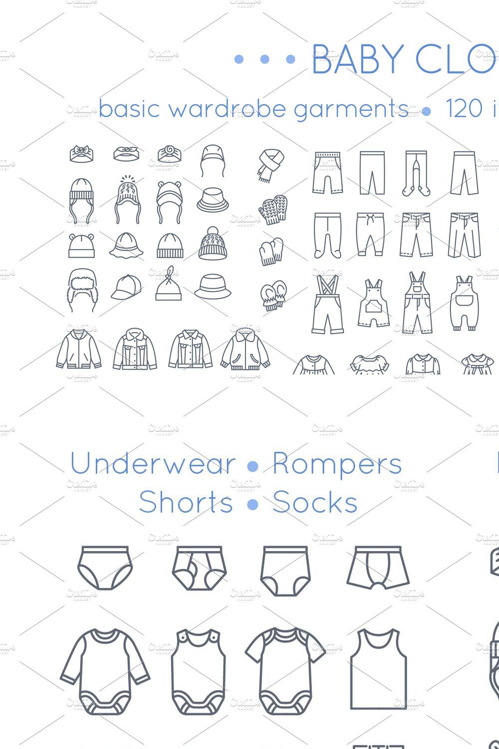 Baby Clothes Garment Thin Line Icons pinterest preview image.