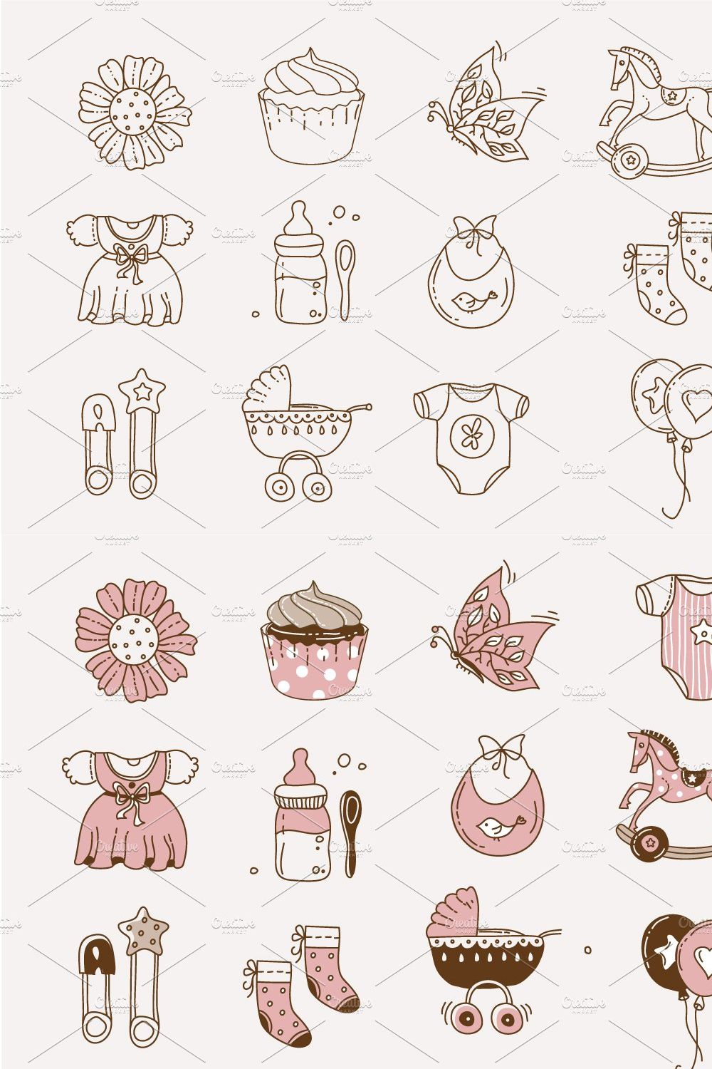 Baby doodle Icons for boys and girls pinterest preview image.