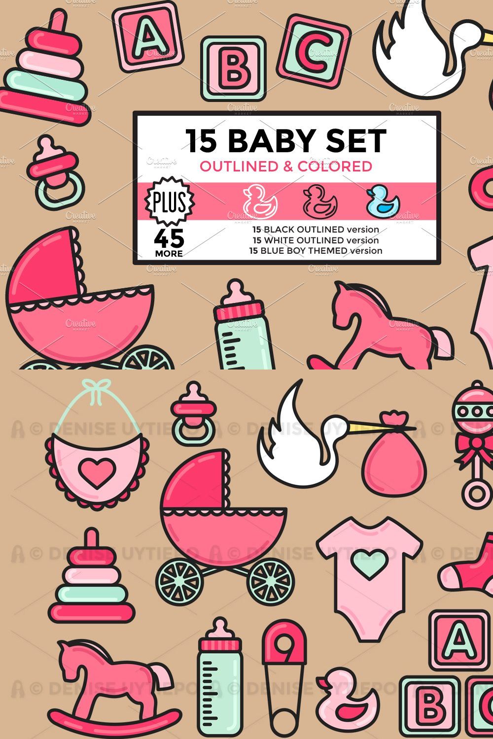 Baby Set Outlined & Colored pinterest preview image.