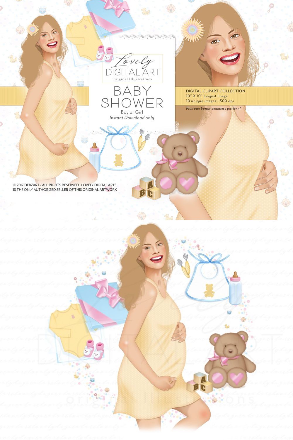 Baby Shower Digital Clip Art pinterest preview image.