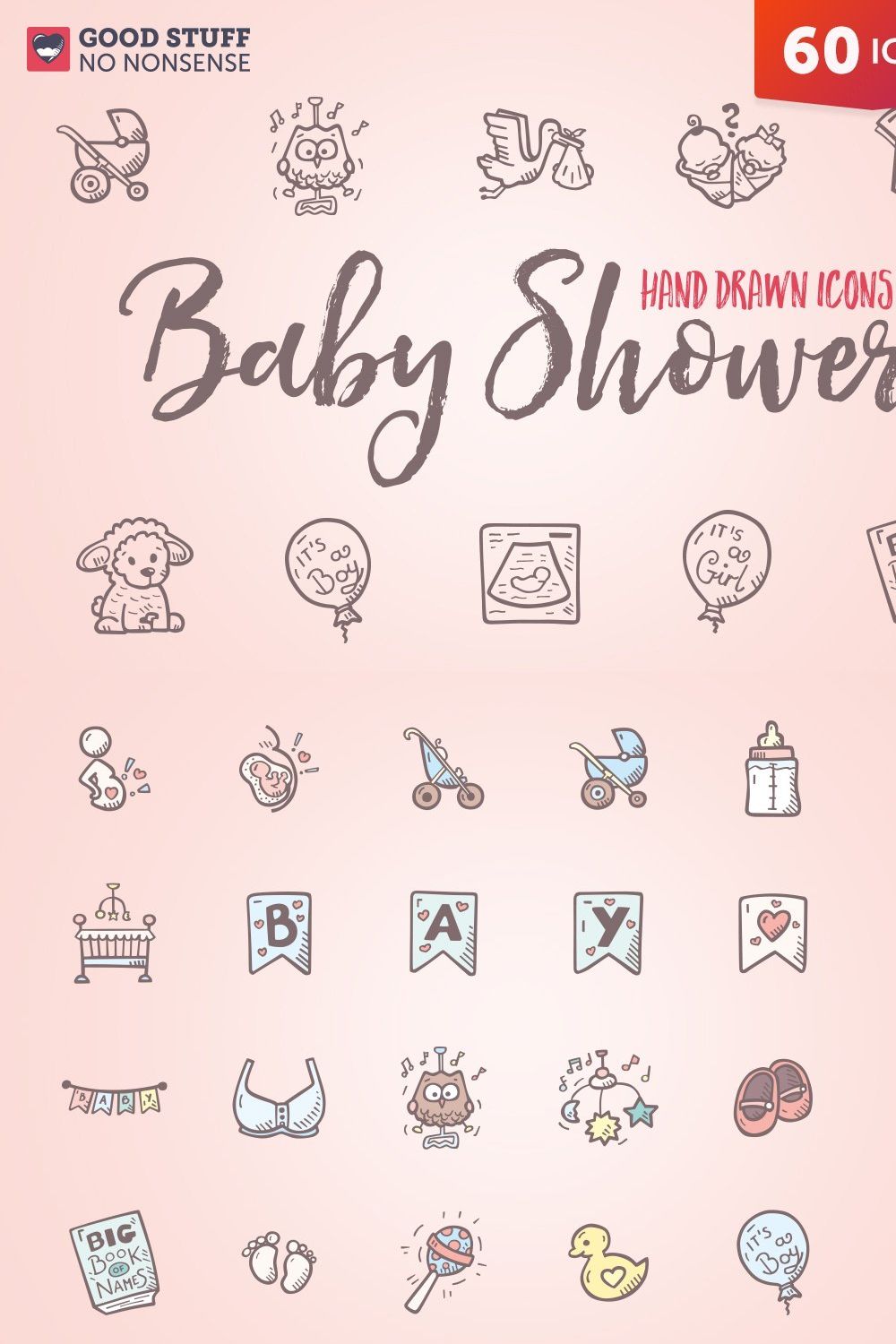 Baby Shower - Hand Drawn Icons pinterest preview image.