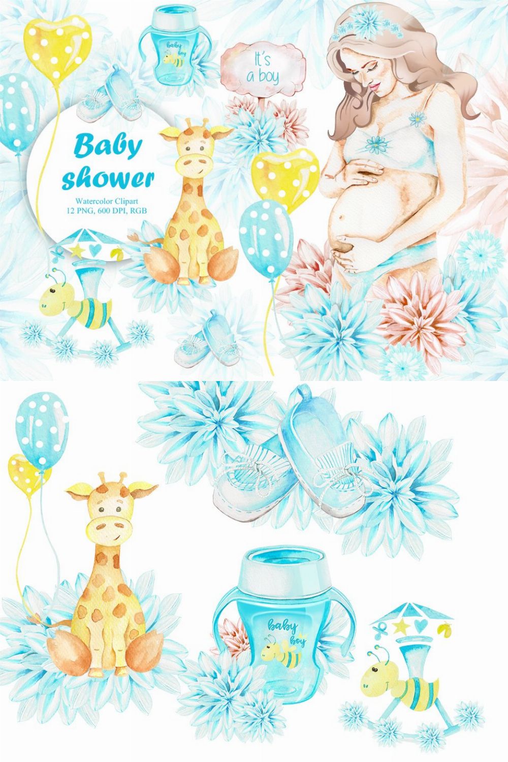 Baby Shower, Watercolor, It is a boy pinterest preview image.
