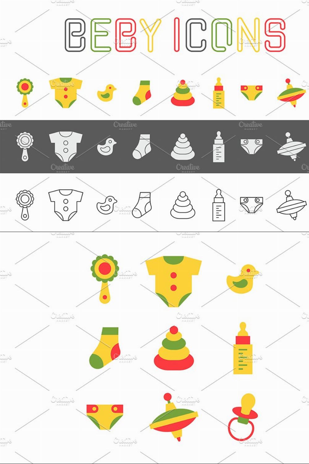 Baby things icons set pinterest preview image.