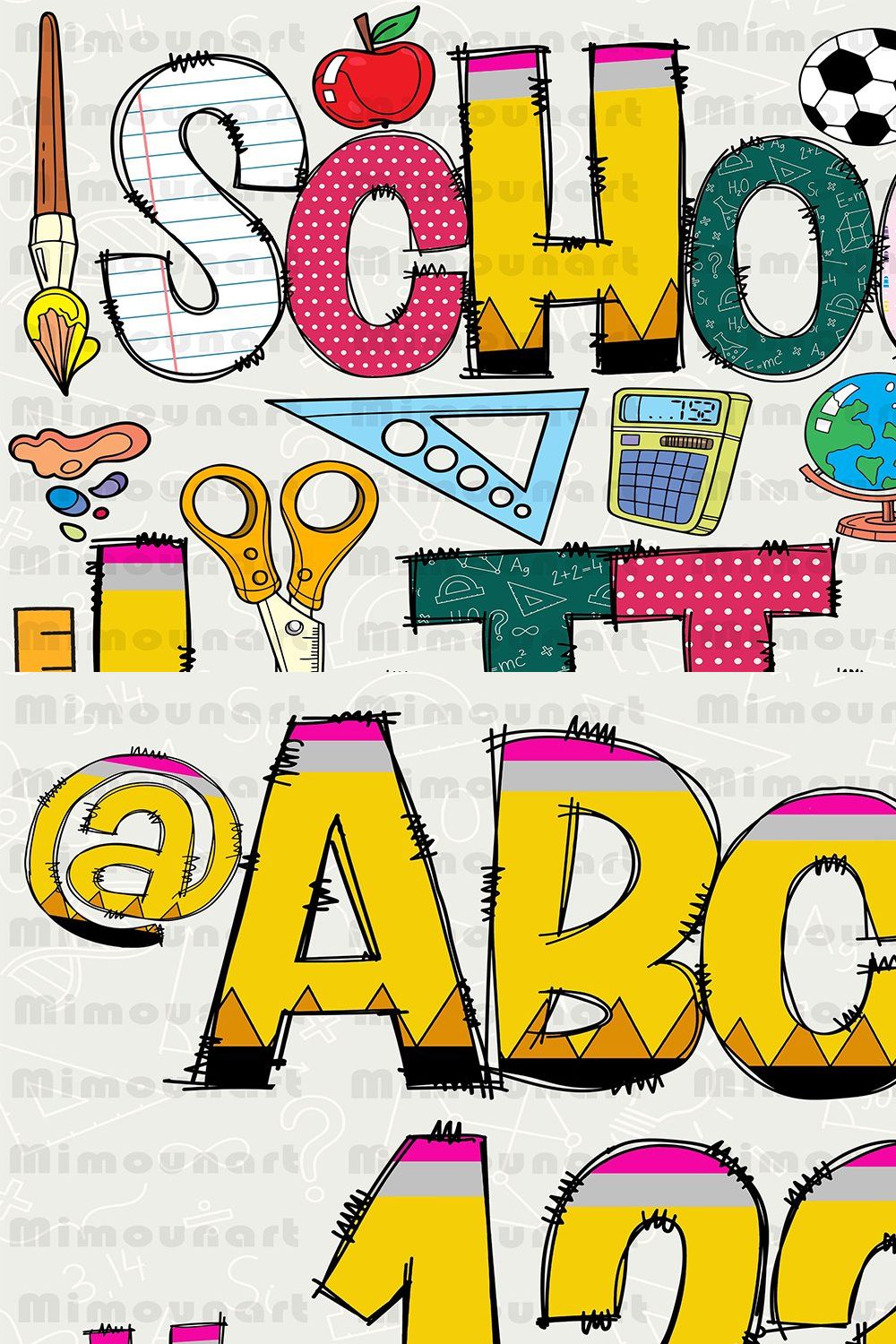 Back to school Alphabet Doodle pinterest preview image.