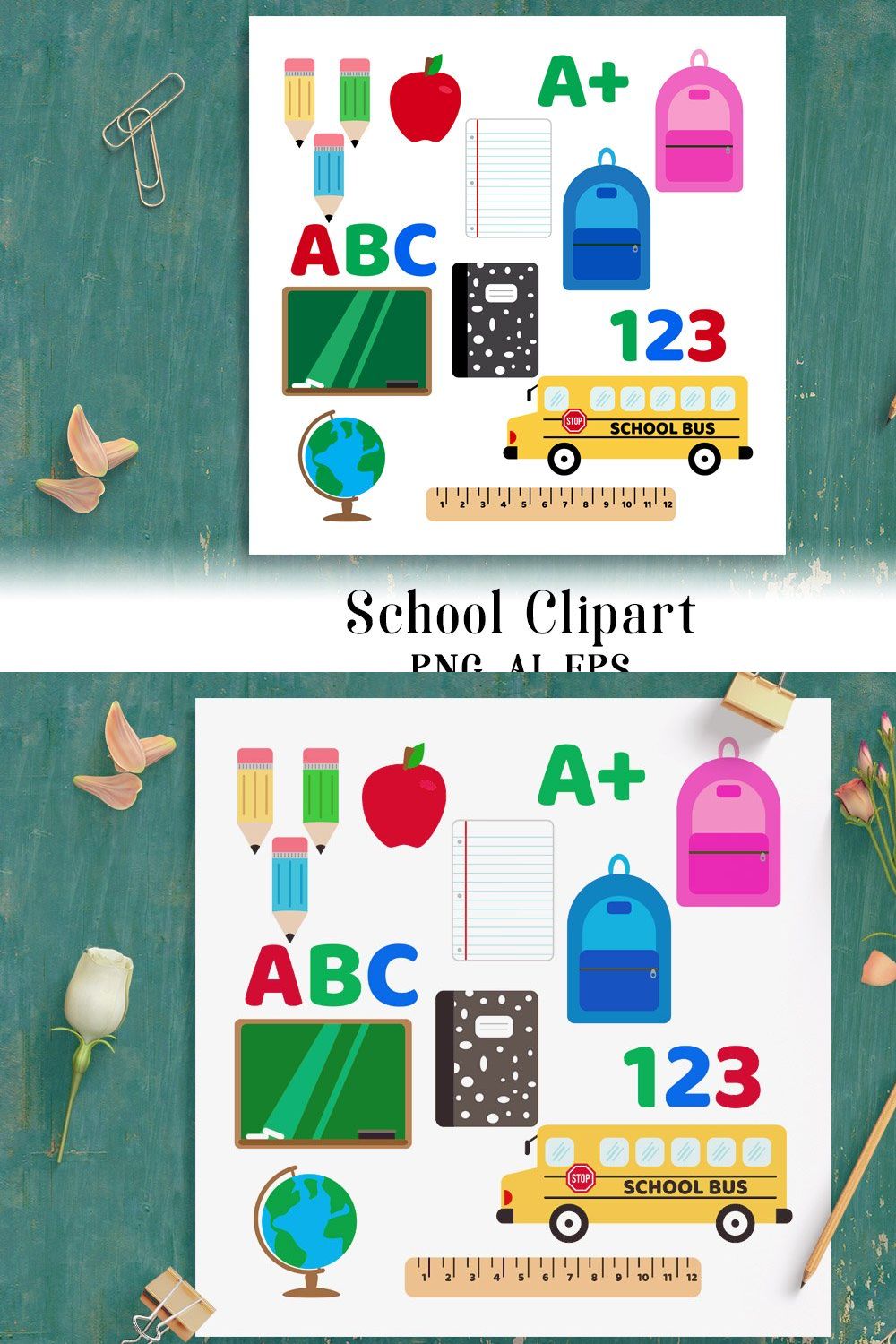 Back to School Clipart pinterest preview image.