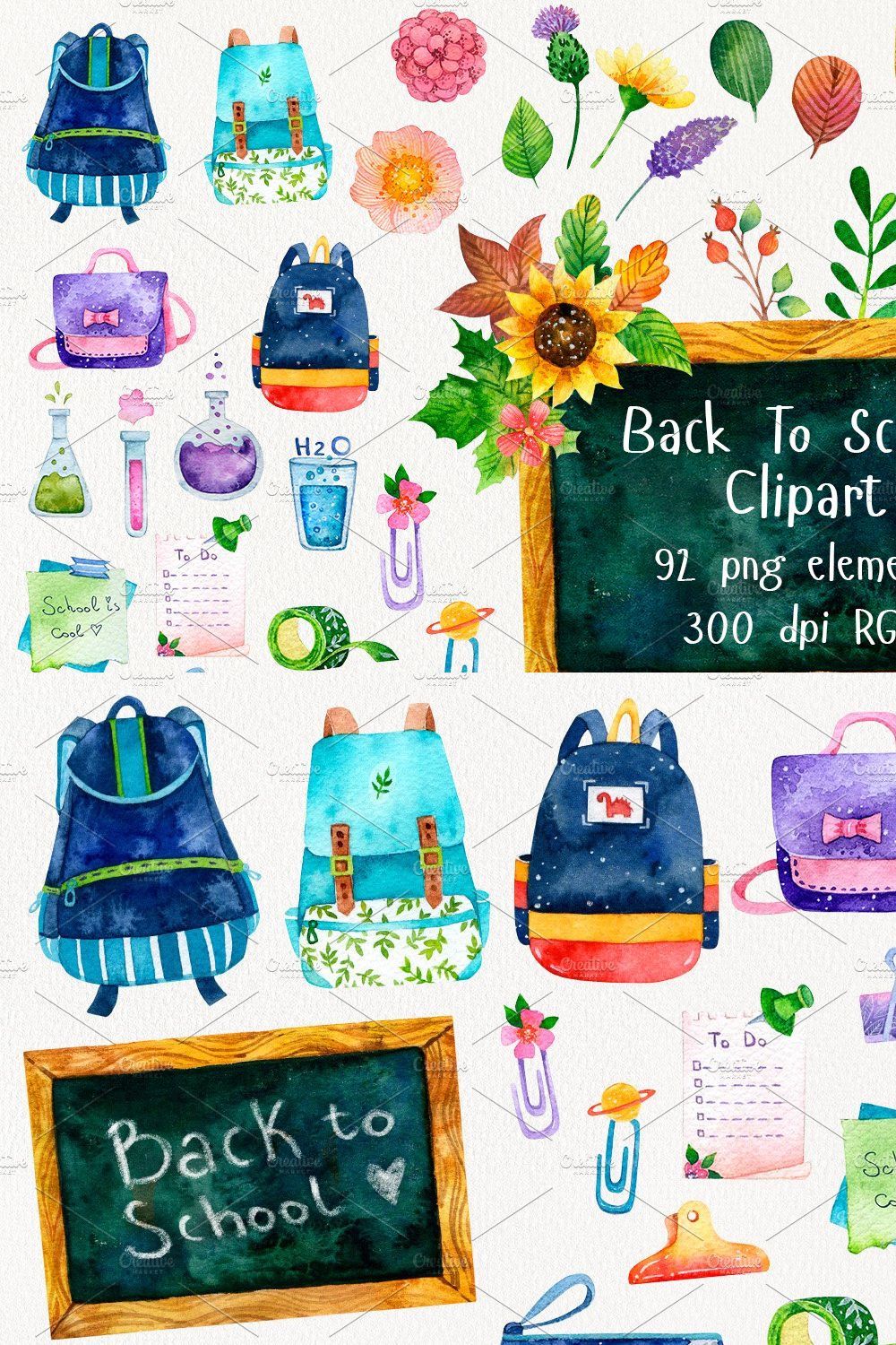 Back To School Clipart pinterest preview image.