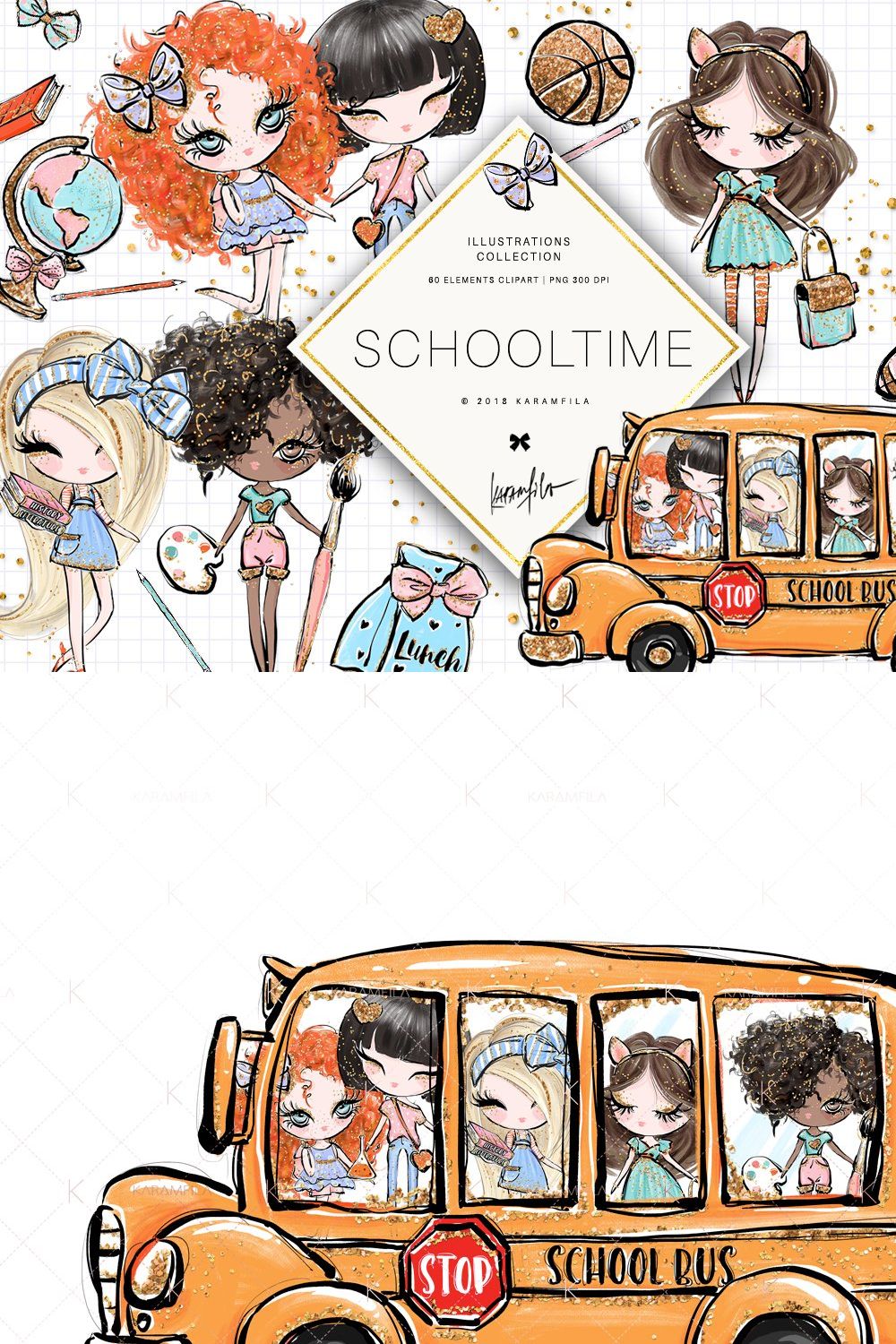 Back to School Clipart pinterest preview image.