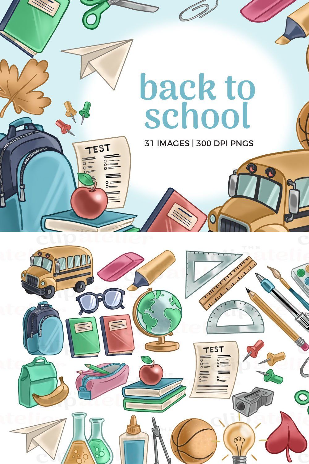 Back to School Clipart Images pinterest preview image.