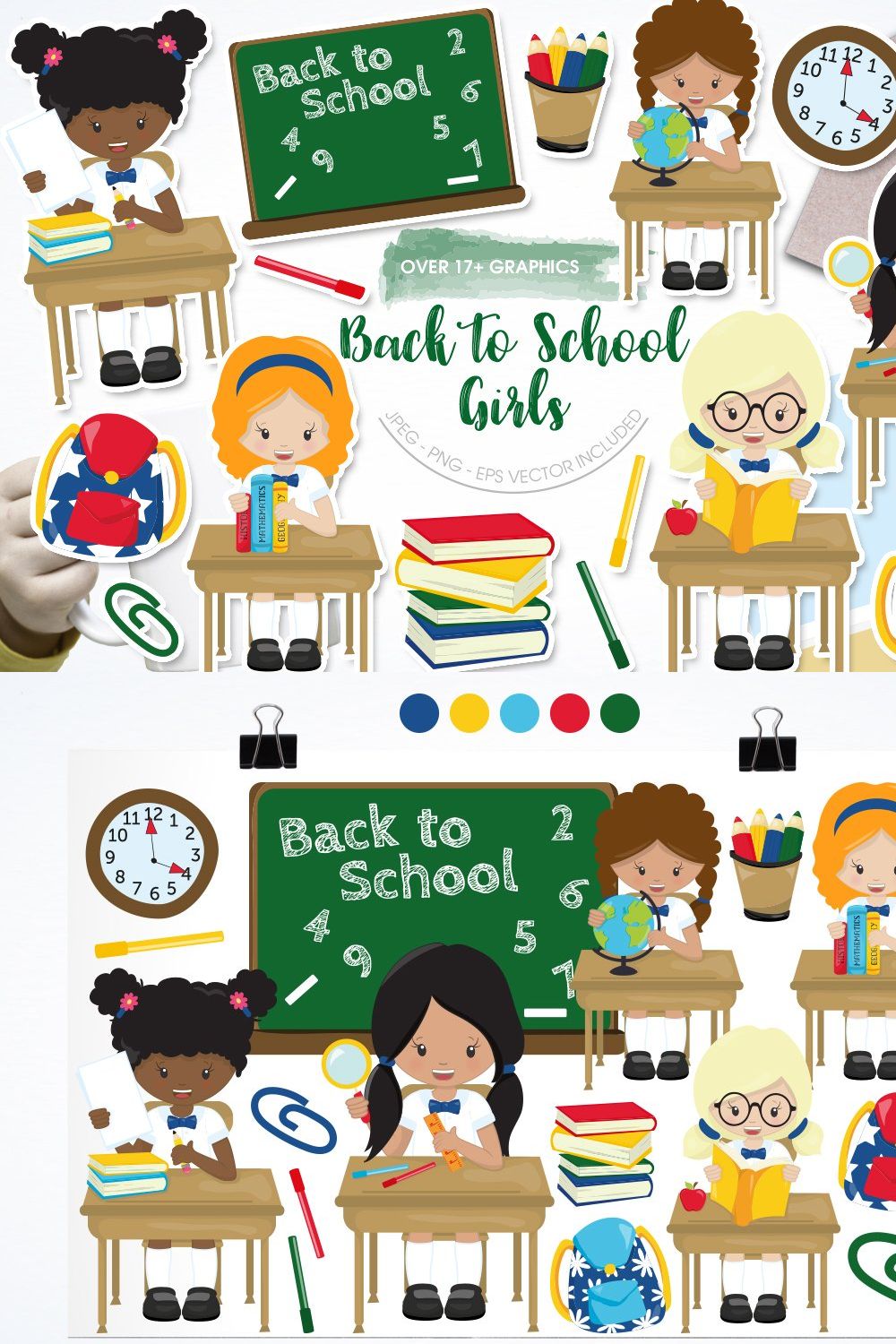 Back to school girls pinterest preview image.