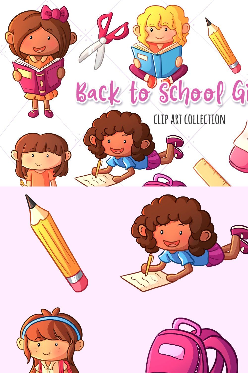 Back to School Girls Clip Art pinterest preview image.