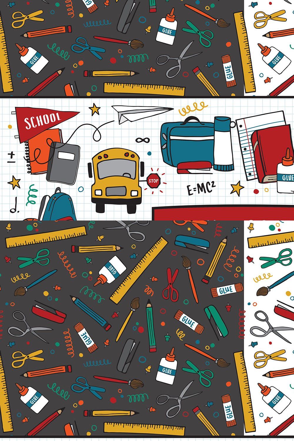 Back to School Graphics + Patterns pinterest preview image.