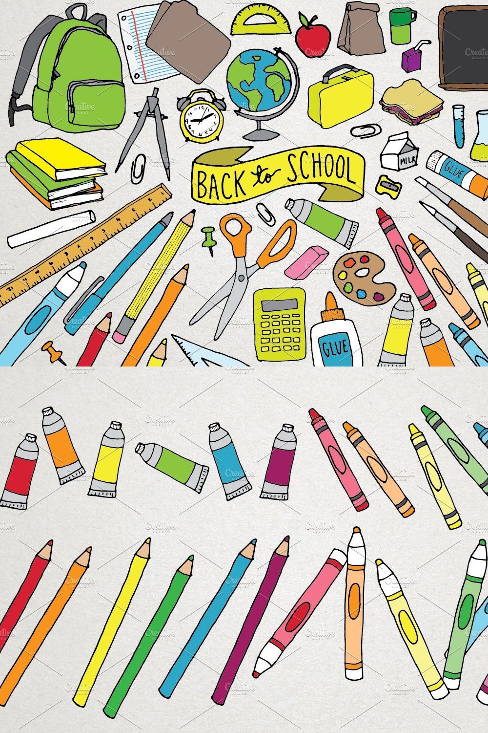 Back-to-School Hand Drawn Clipart pinterest preview image.