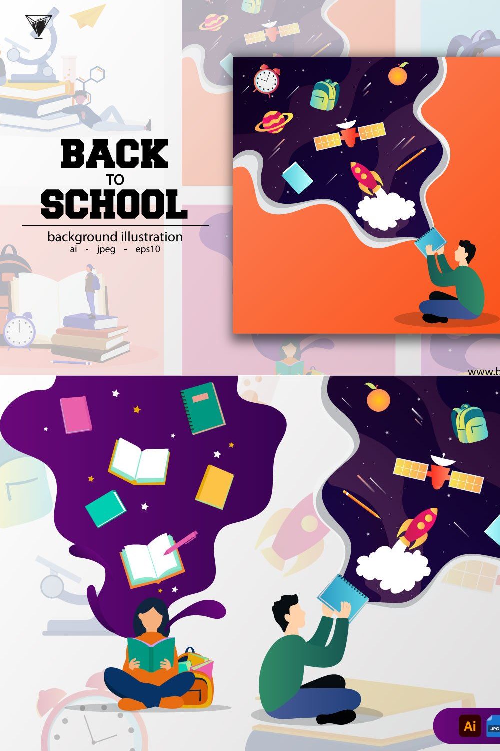 Back to School Illustration pinterest preview image.