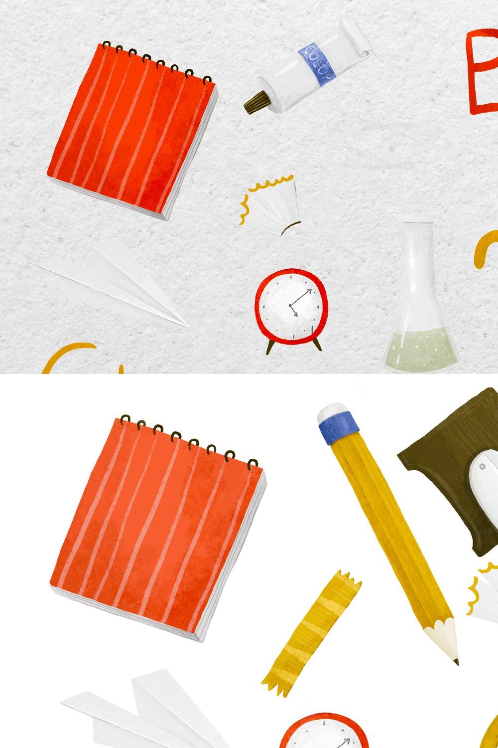 Back to school set, supplies pinterest preview image.