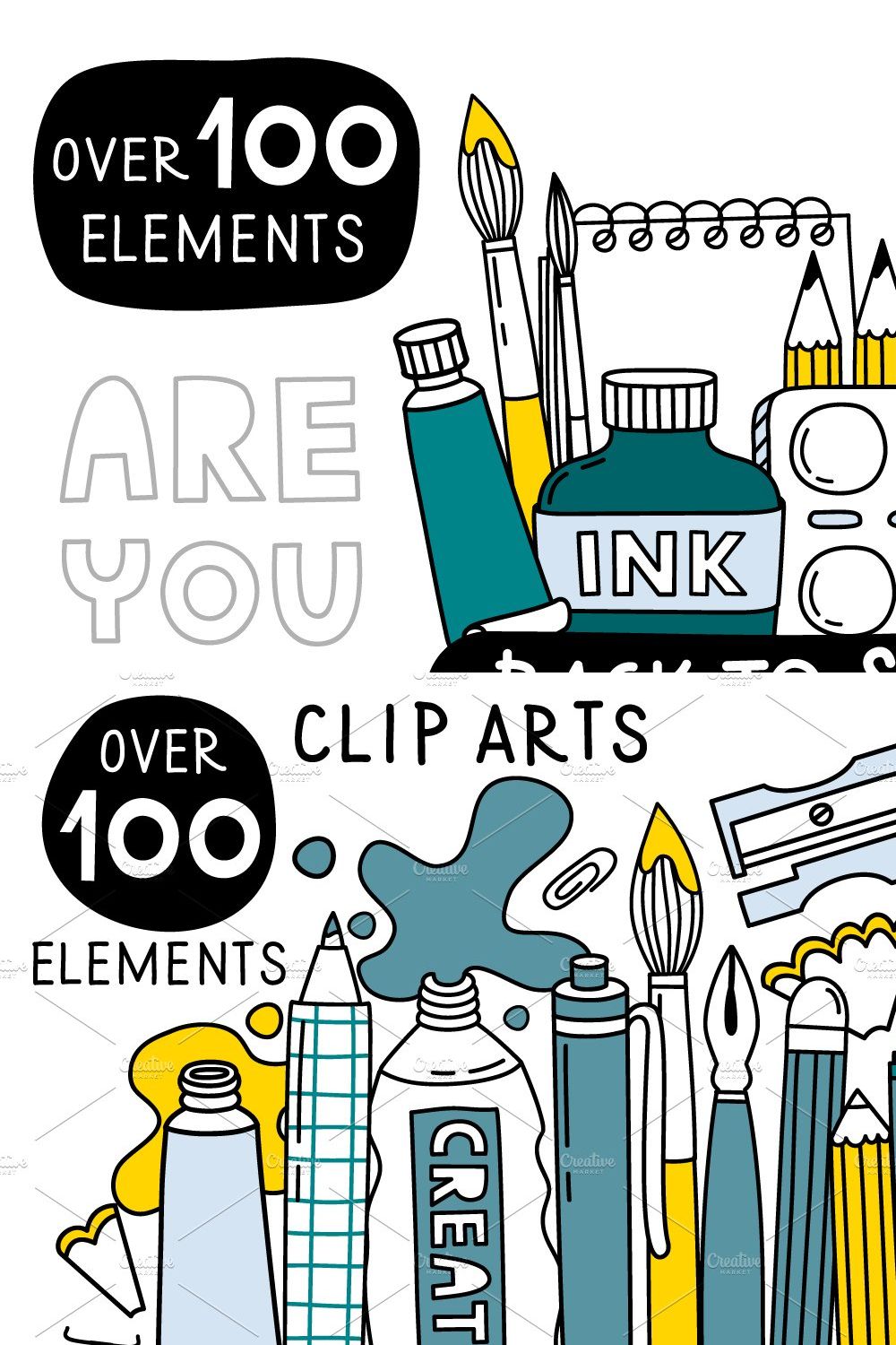 Back to School. Clip arts collection pinterest preview image.