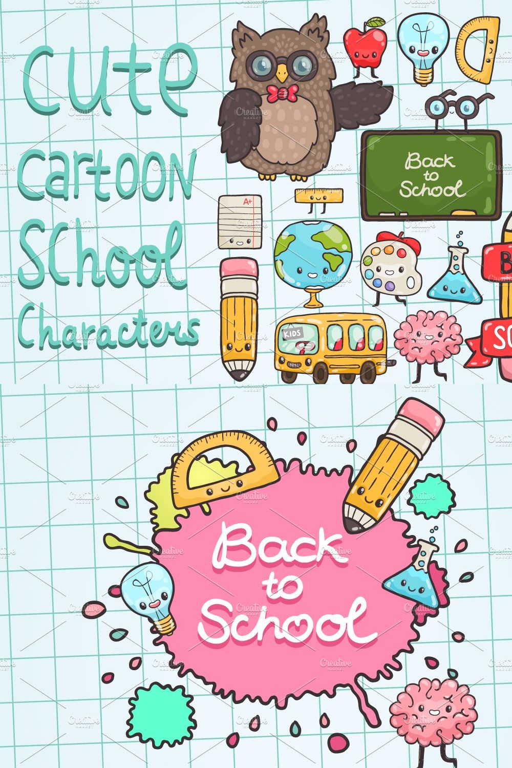 Back to School. Cute characters. pinterest preview image.