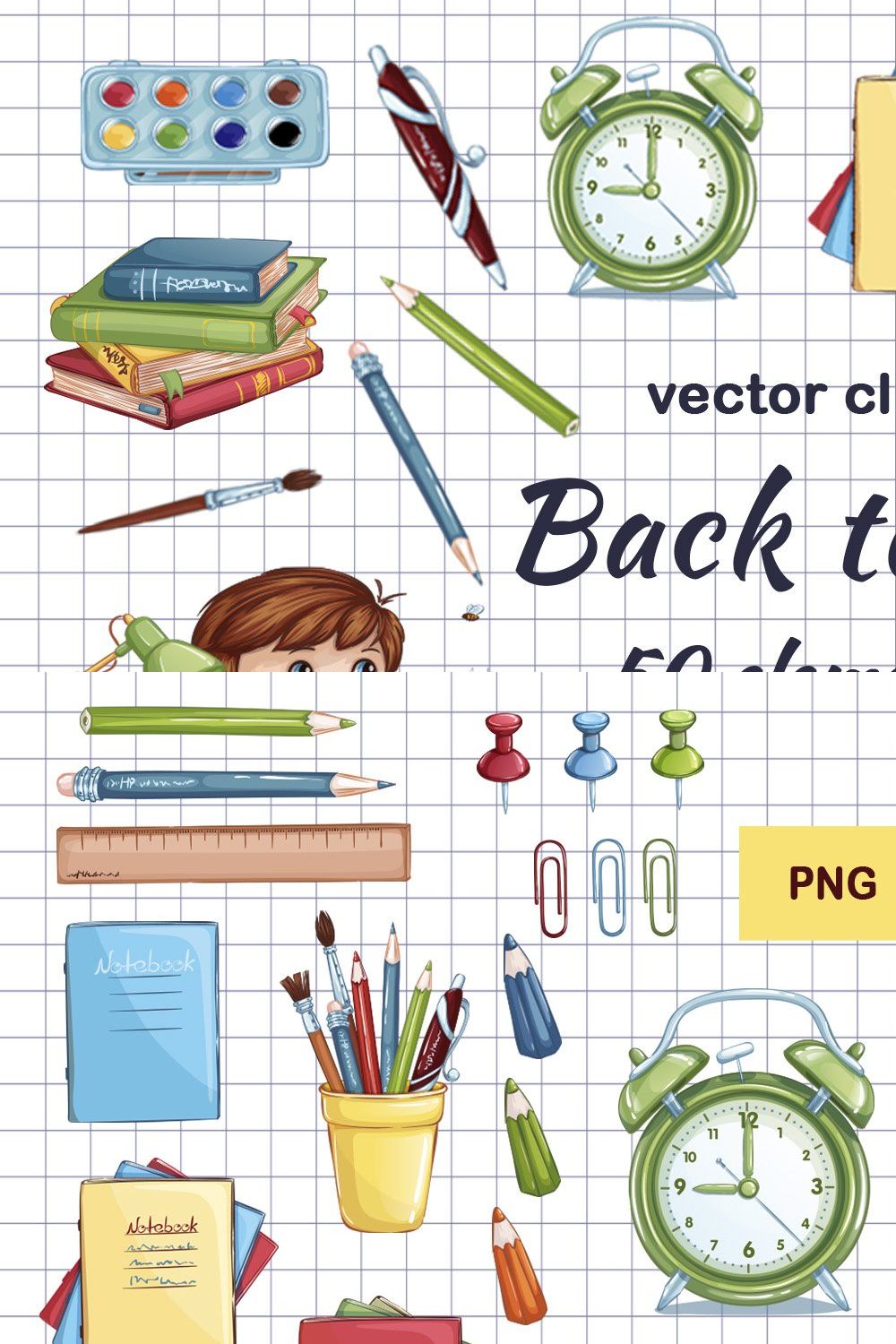 Back to school. Vector set pinterest preview image.