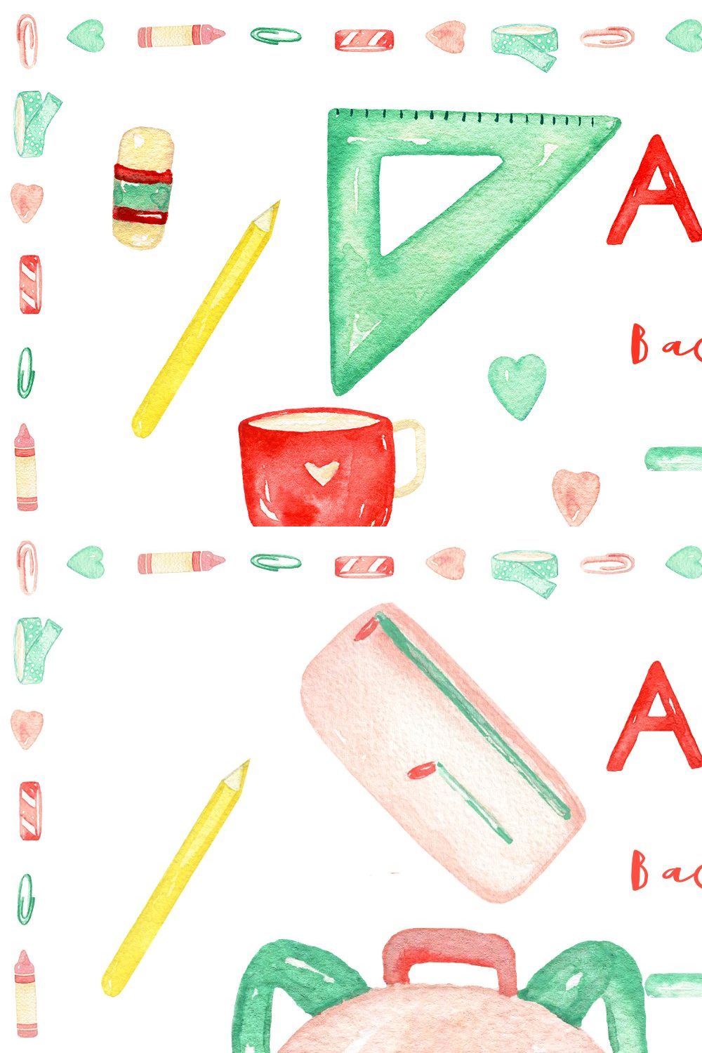 Back to School. Watercolor Clipart pinterest preview image.