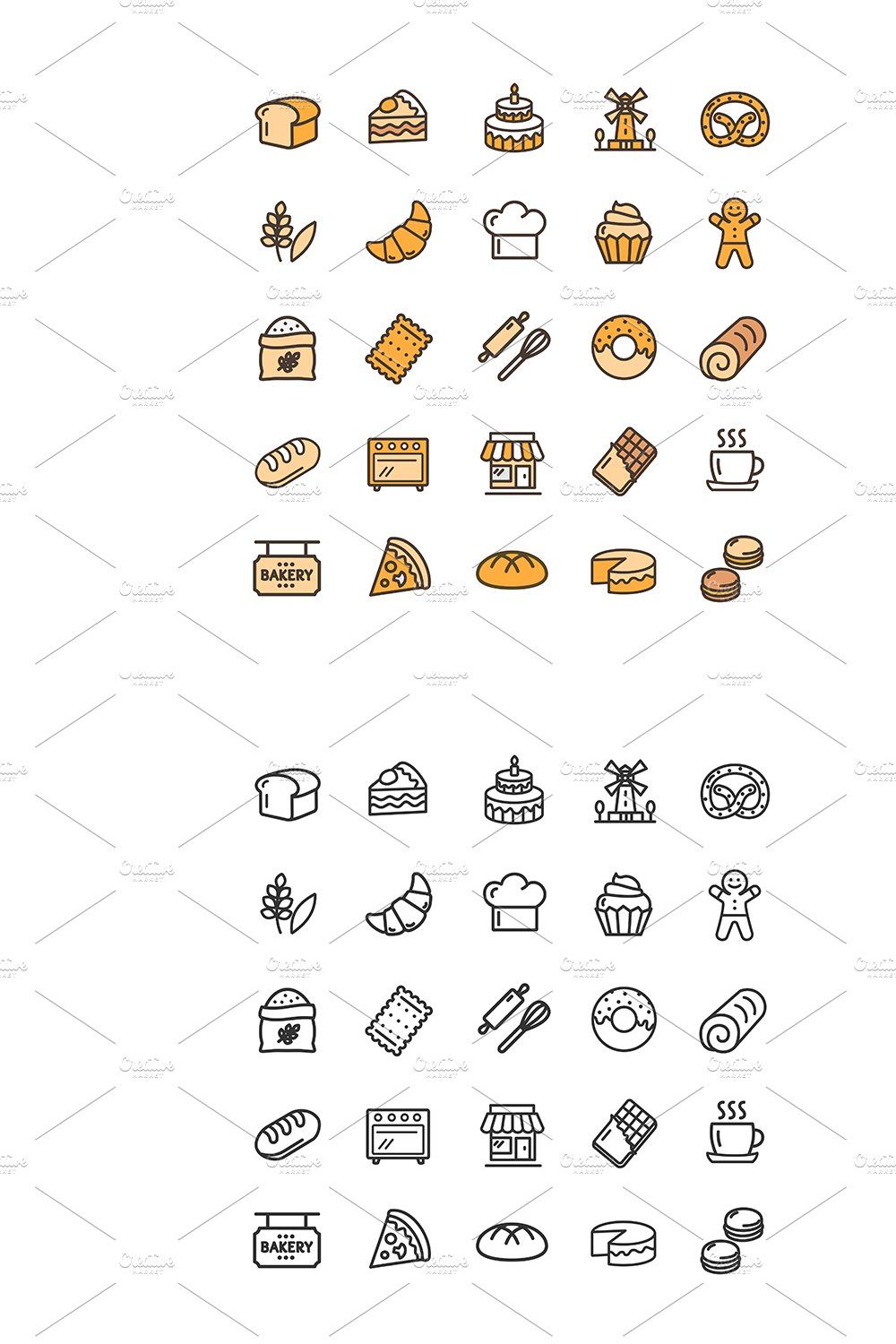 Bakery Thin Line Icon Set. Vector pinterest preview image.