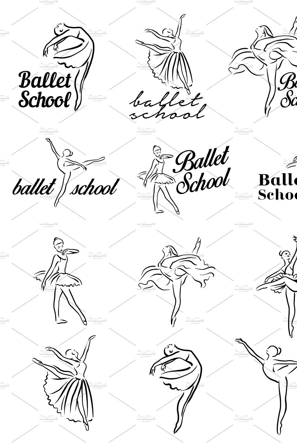 Ballerina illustration. Ballet logo pinterest preview image.
