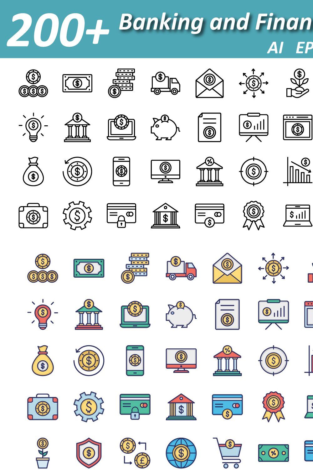Banking & Finance Vector Icons pinterest preview image.