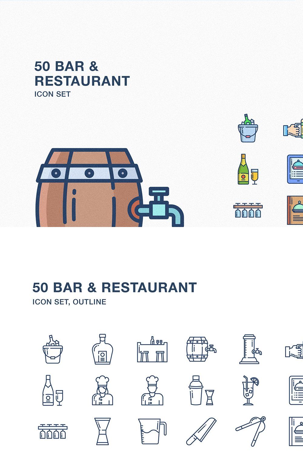 Bar and restaurant icon set pinterest preview image.