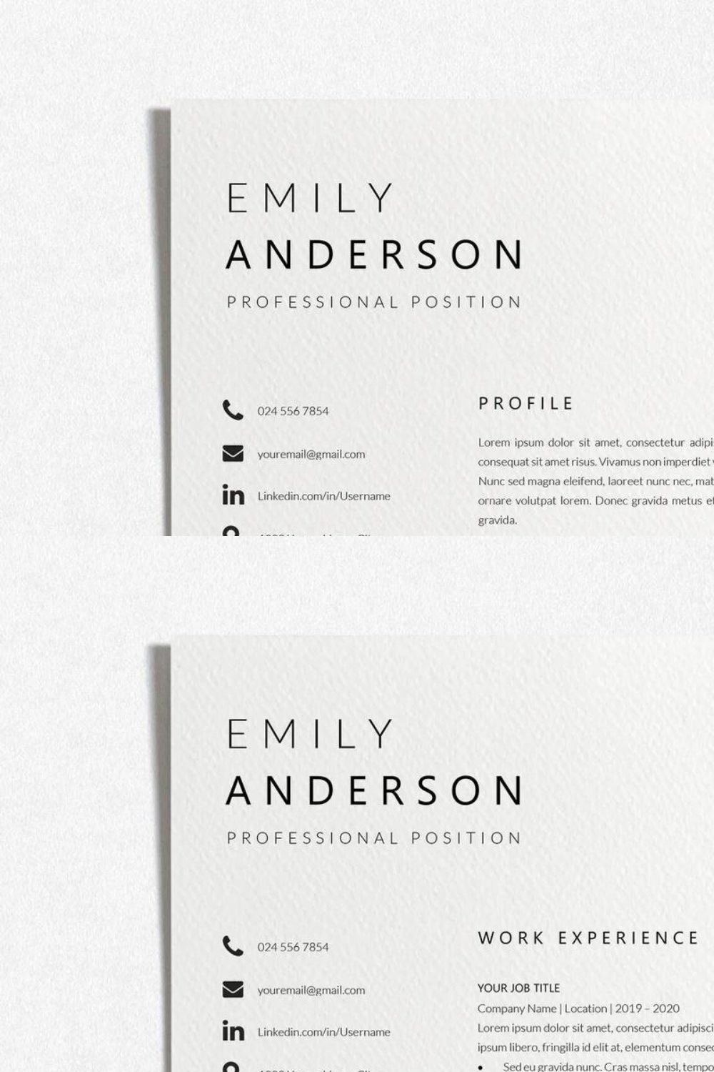 Basic CV Template Word pinterest preview image.