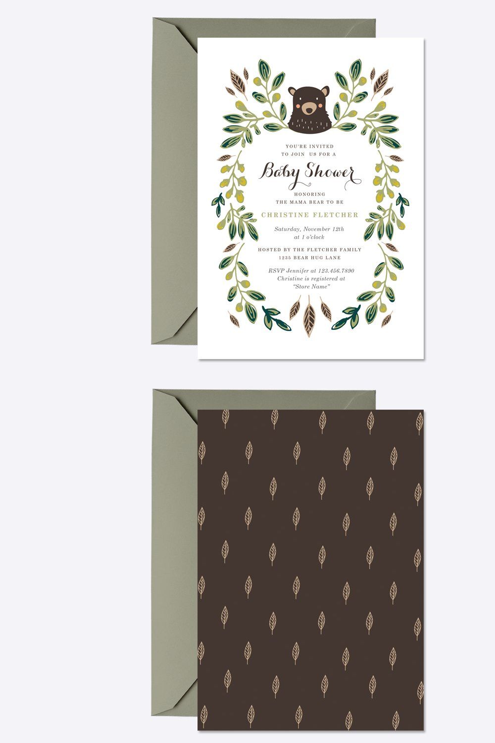 Bear Cub Baby Shower Invite pinterest preview image.