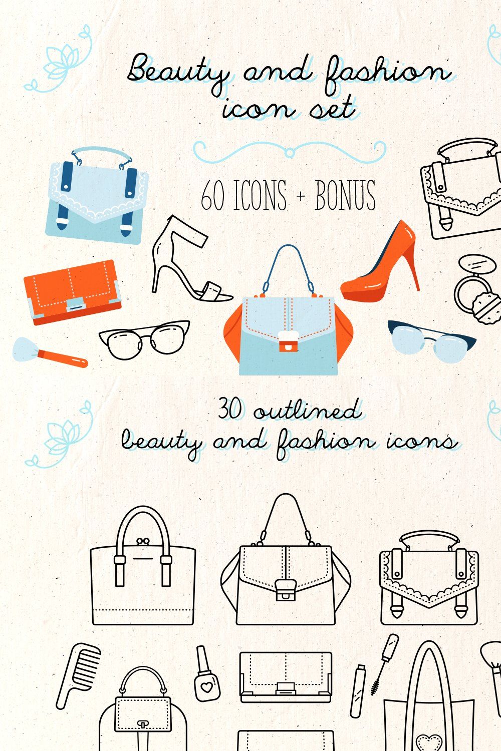 Beaty and Fashion icon set +Bonus pinterest preview image.