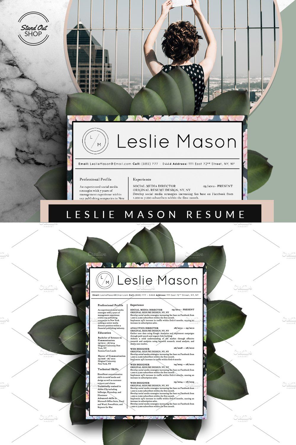 Beautiful Resume CV Template pinterest preview image.