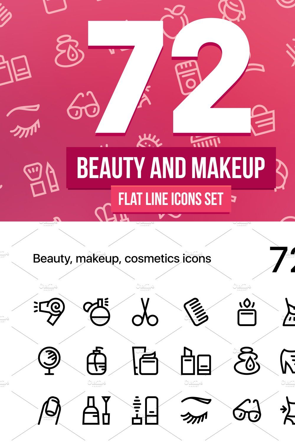 Beauty and Makeup Line Icons Set pinterest preview image.