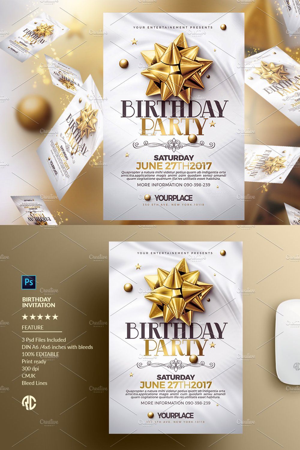 Birthday Invitation | 3 Psd Template pinterest preview image.
