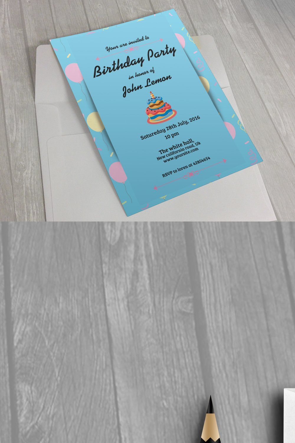 Birthday Party Invitation pinterest preview image.