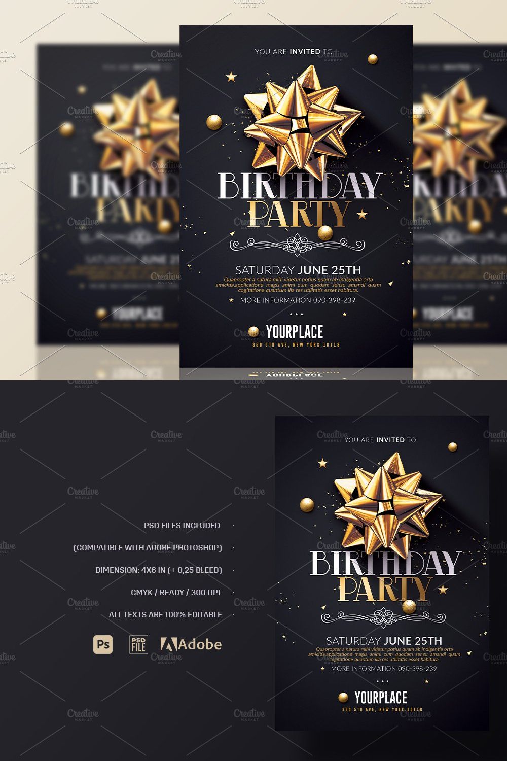Birthday Party | Invitation Template pinterest preview image.