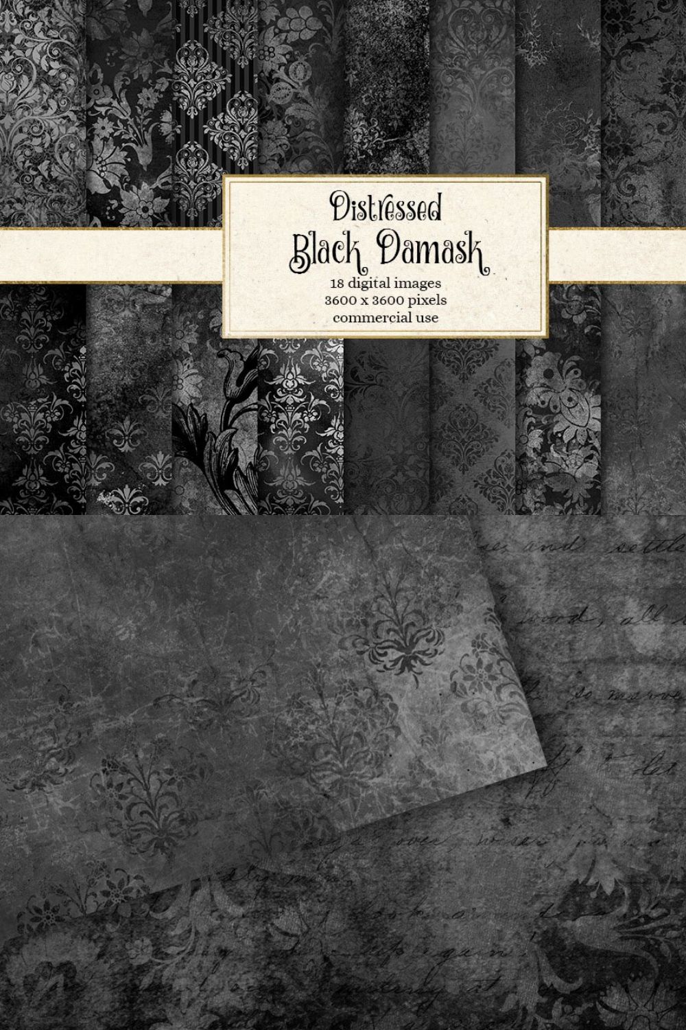 Black Distressed Damask Textures pinterest preview image.