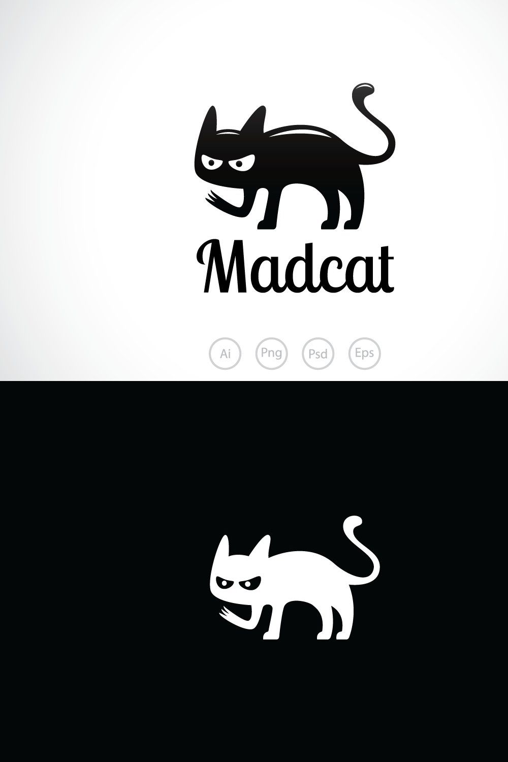 Black Mad Cat Logo Template pinterest preview image.
