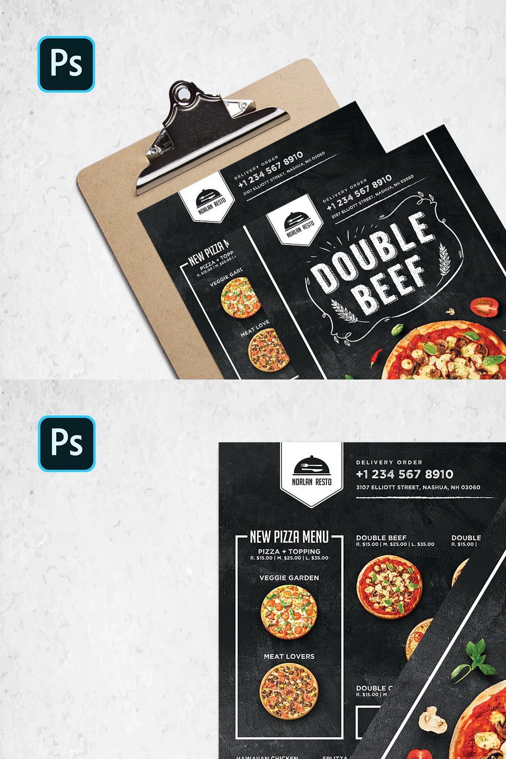 Blackboard Pizza Menu Template pinterest preview image.