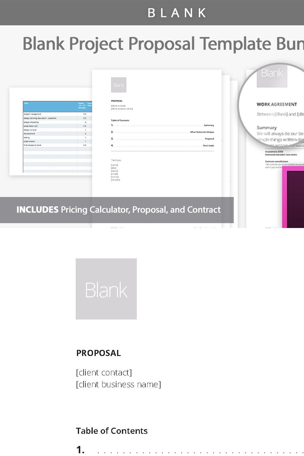 [Blank] Project Proposal Templates pinterest preview image.