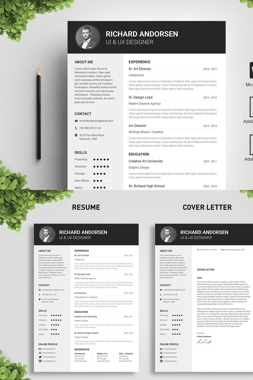 Block Resume Template pinterest preview image.